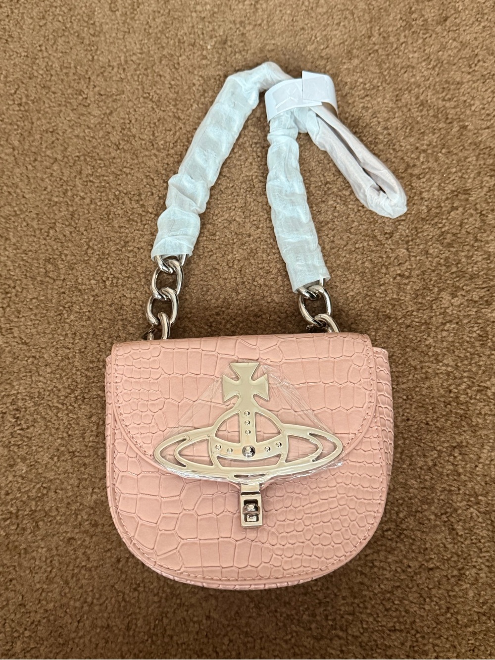 Vivienne Westwood Sofia Mini Pink Croc Vegan Leather Shoulder Bag - Picture 2 of 8